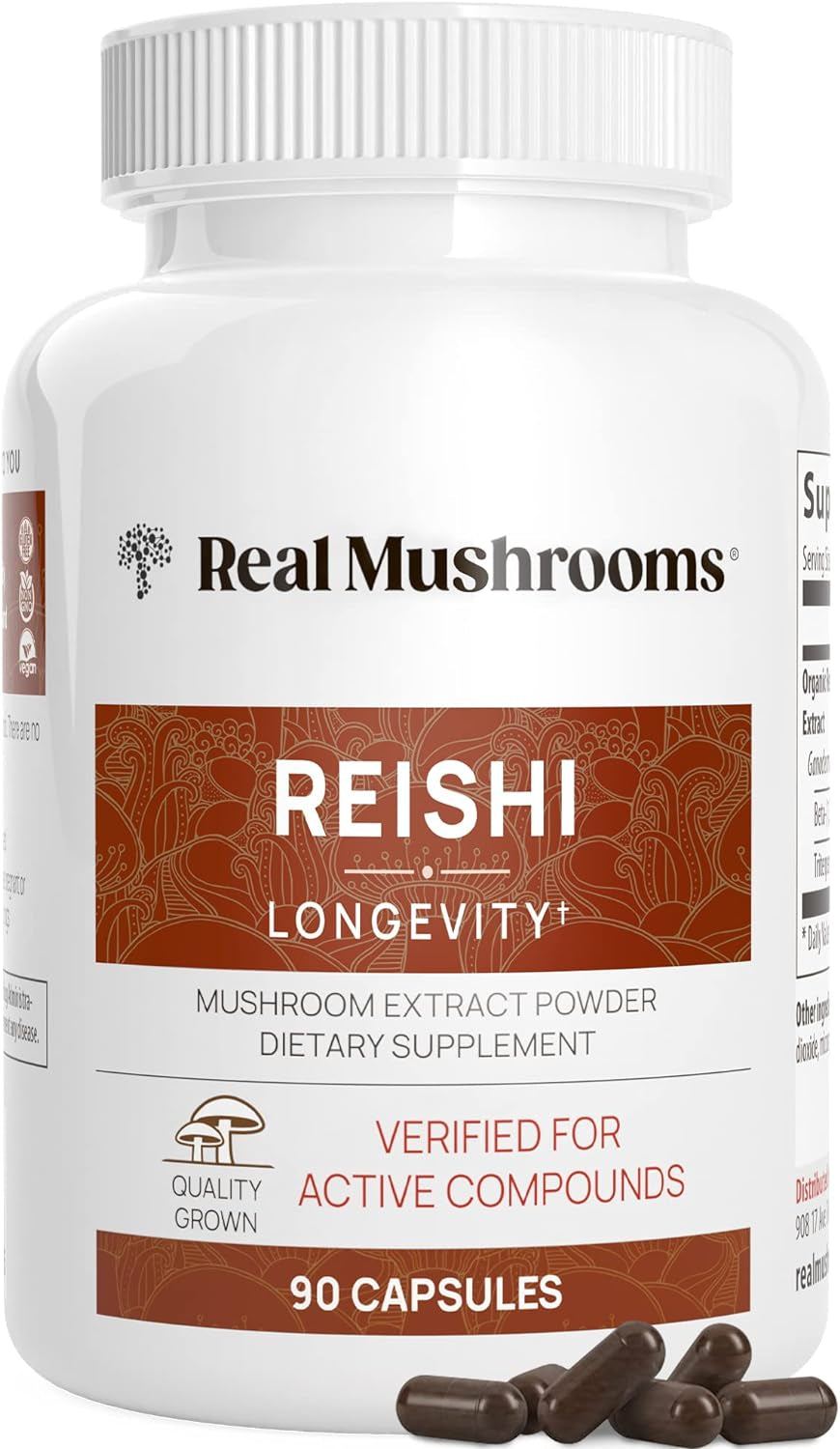 Reishi Capsules - Organic Mushroom Extract Supplement with Potent Red Reishi Mushroom - Vegan Mushroom Supplement, Non-Gmo, 90 Caps